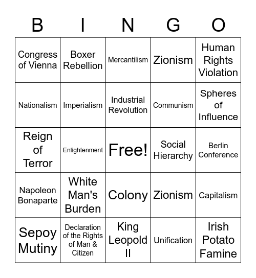 Global II Midterm Bingo Card