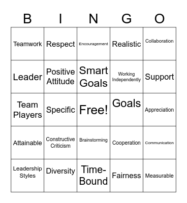 Team Work Bingo Card