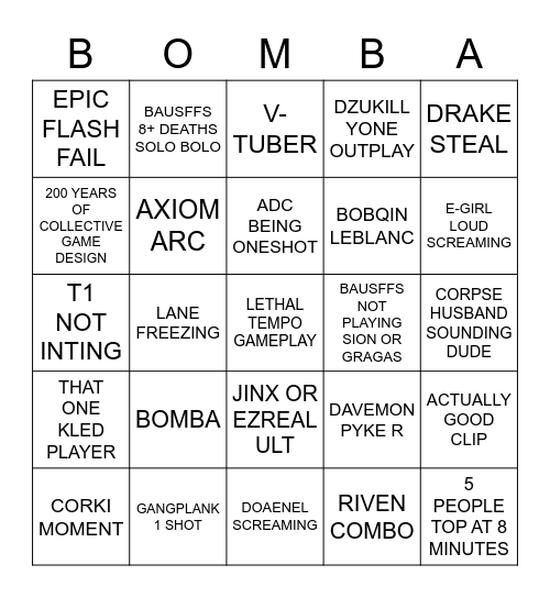 Synapse Bingo Card