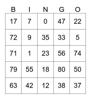 Number Bingo Card