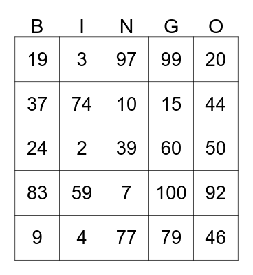 Number Bingo Card