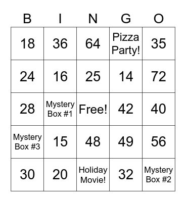 Winter Break Math Bingo! Bingo Card
