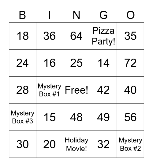 Winter Break Math Bingo! Bingo Card