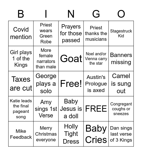 Pageant Pop Bingo Card