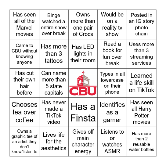 President's Ambassador Bingo Card