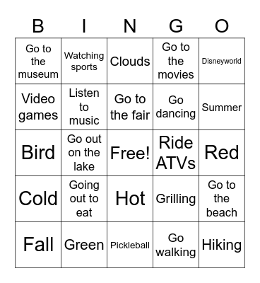 Nature/Seasons ESL Bingo Card