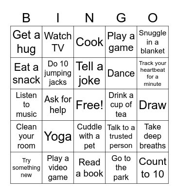 Coping Skills Bingo Card