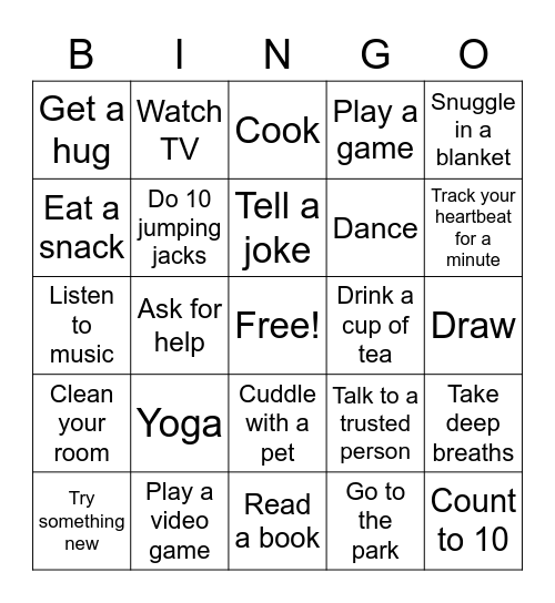 Coping Skills Bingo Card