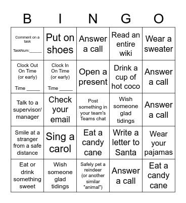 Christmas Eve Bingo Special! Name/Date: _____________ Bingo Card