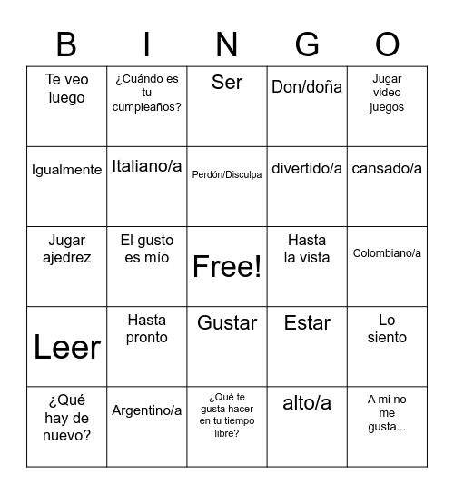 Untitled Bingo Card