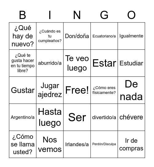 Sophia Reklis Bingo Card