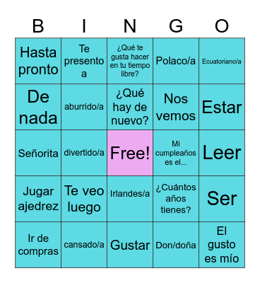 24 Vocab Bingo Card