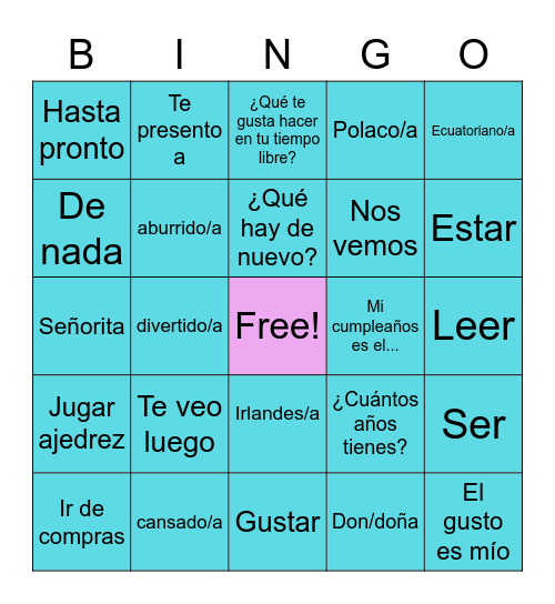 24 Vocab Bingo Card