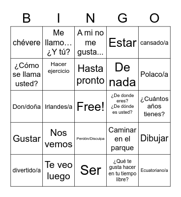 Gavin Bingo Card