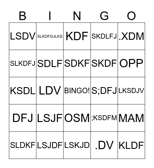 Music Bingo  Bingo Card