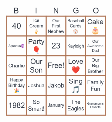 Joshua’s 40! Bingo Card
