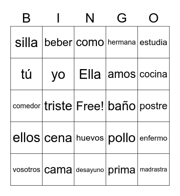 Español Bingo Card