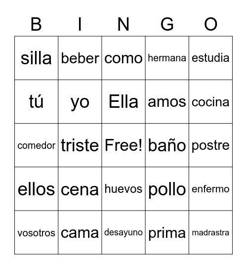 Español Bingo Card