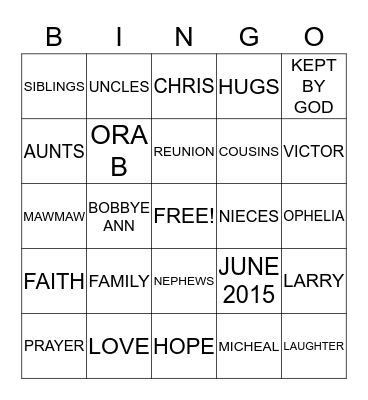 ORA B'S LEGACY Bingo Card