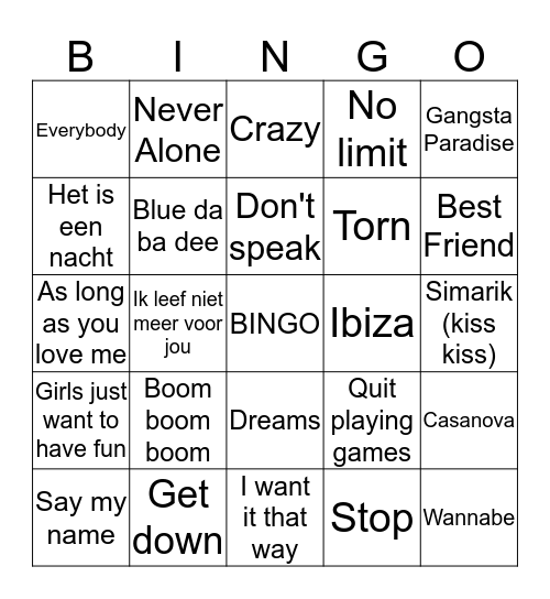 Music Bingo Card