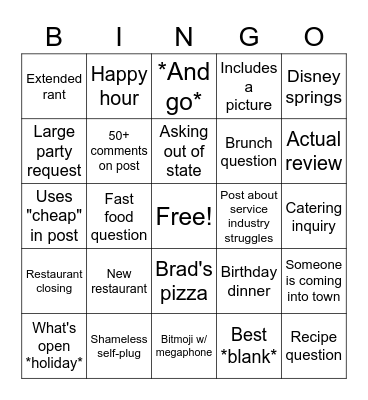 Orlando Foodie Bingo Card