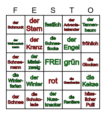 Weihnachten Bingo Card