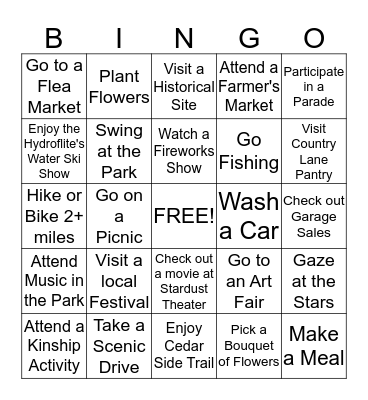 Kinship Summer Bingo 2015 Bingo Card