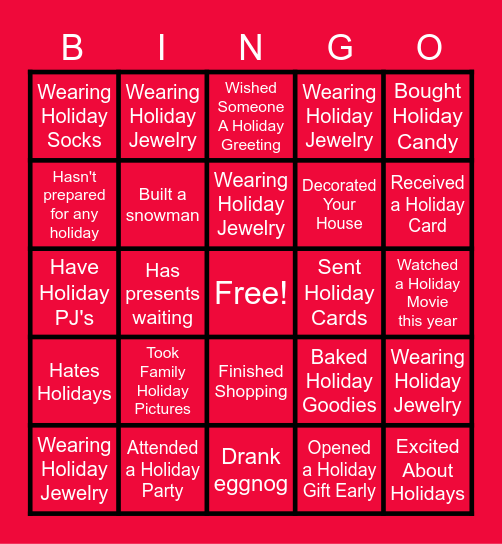 Holiday Fun Bingo Card