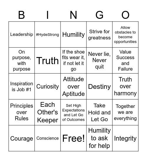 Hyde-Brooklyn Character Culture - Words and Phrases Bingo Card