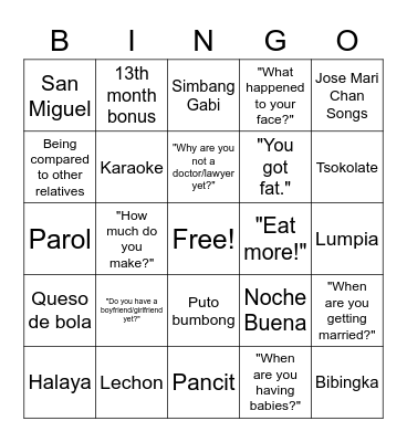 Christmas Bingo: Filipino Style! Bingo Card
