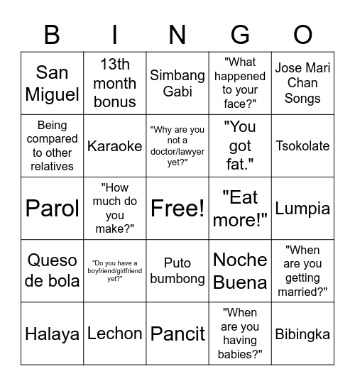 Christmas Bingo: Filipino Style! Bingo Card