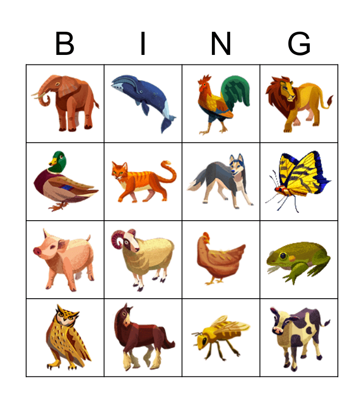 Animal Sounds Bingo Card