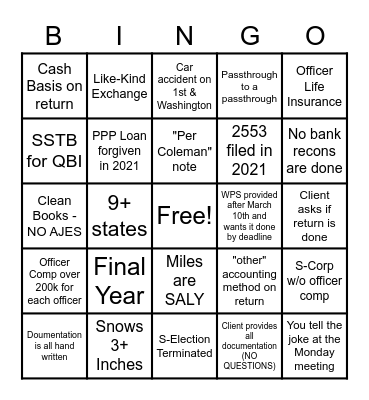 Tax Season (Entity) Bingo Card