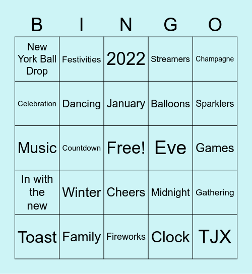 Happy New Years Bingo 2022! Bingo Card