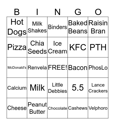 Bone Health Bingo Card