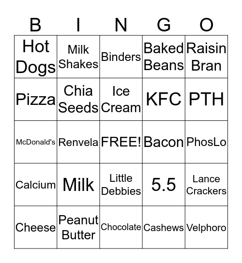 Bone Health Bingo Card