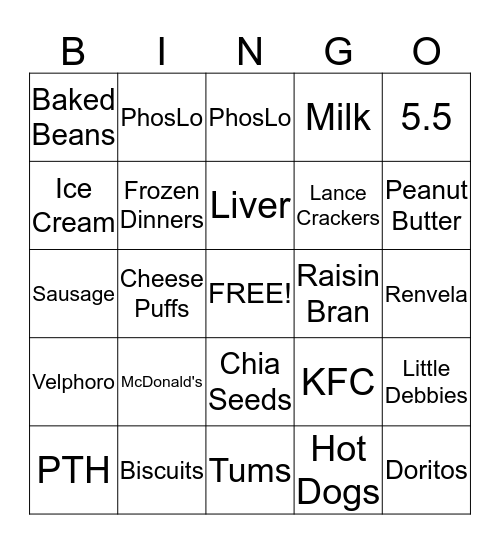 Bone Health Bingo Card
