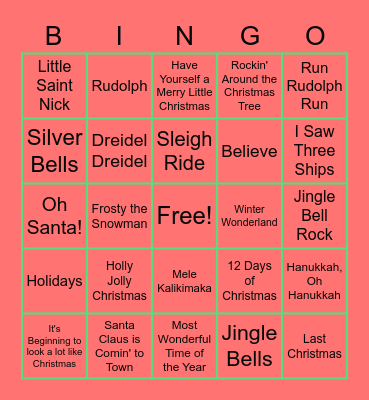 Holiday Music Bingo 2.0 Bingo Card