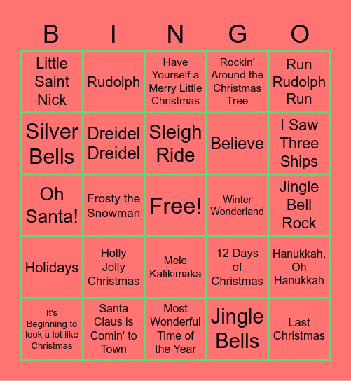 Holiday Music Bingo 2.0 Bingo Card