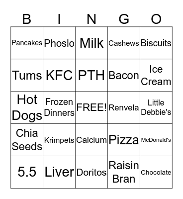 Bone Health Bingo Card