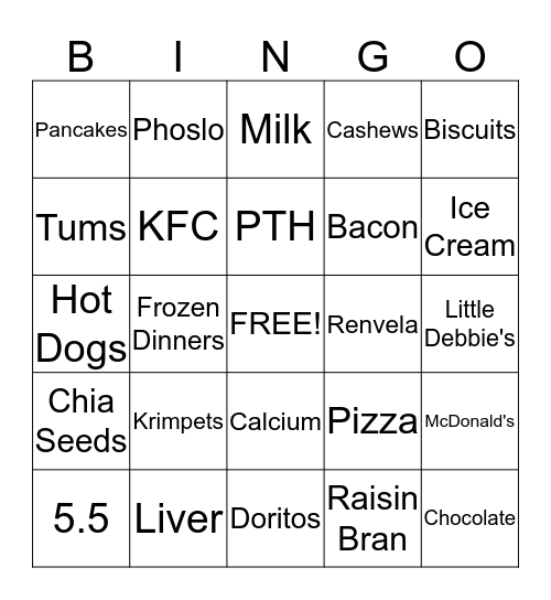 Bone Health Bingo Card