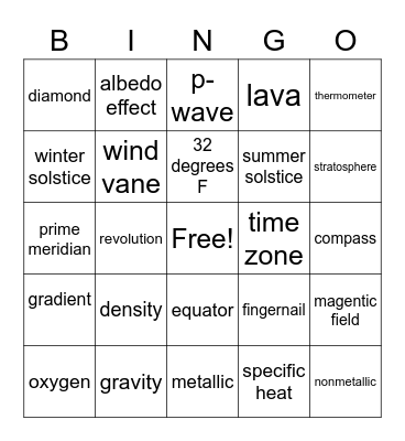 Earth Science Bingo! Bingo Card