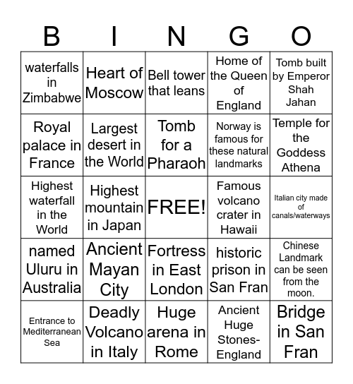 WORLD GEOGRAPHY Bingo Card