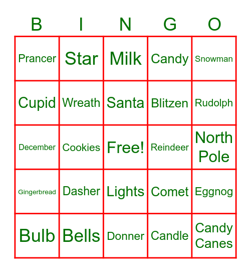 Christmas Words Bingo Card