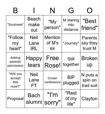 Bachelorette Finale Bingo Card