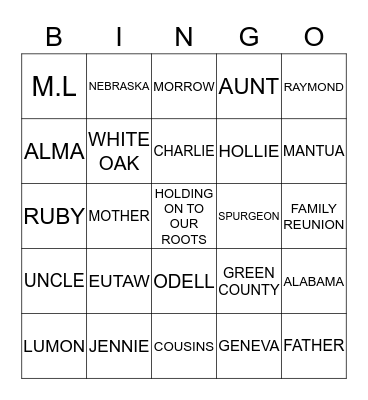 MORROW FAMILY Bingo Card