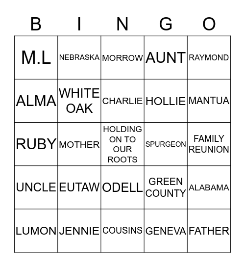 MORROW FAMILY Bingo Card