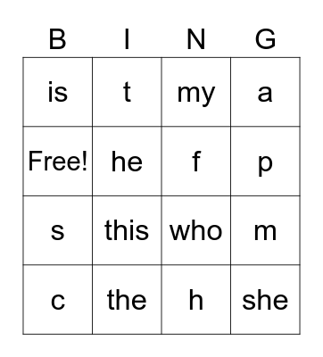 Mid-Year Review of sight words and letters Bingo Card