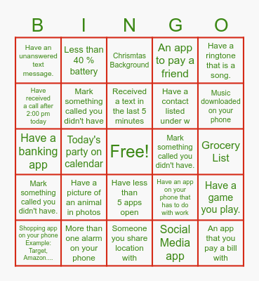 Christmas Fun Bingo Card