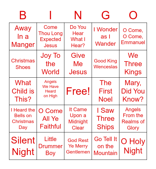 Christmas Song Bingo Card